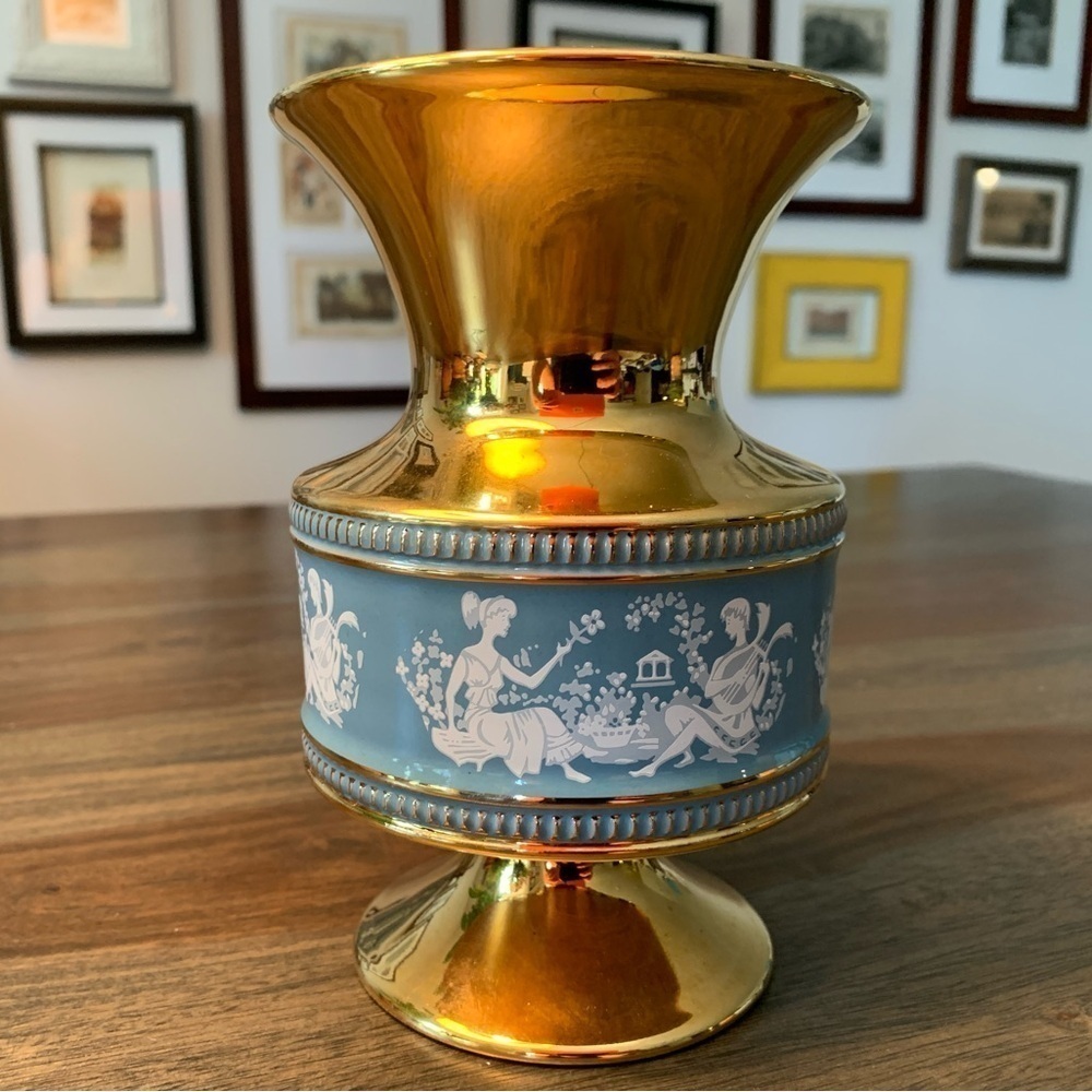 Italian Vase N & C Golden Century Numbered 5058 Gold Blue Vintage Made In Italy